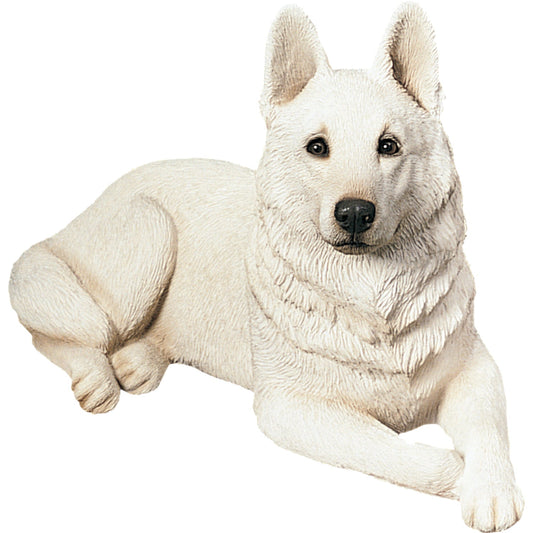 Sandicast "Original Size" Lying White German Shepherd Dog Sculpture by Present Paper