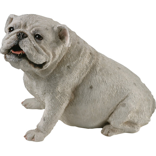 Sandicast "Original Size" Sitting White Old Bulldog Sculpture by Present Paper