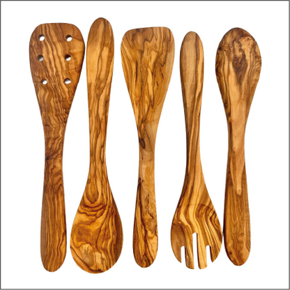 Olive Wood Kitchen Servers Set -5 pcs by Choixe