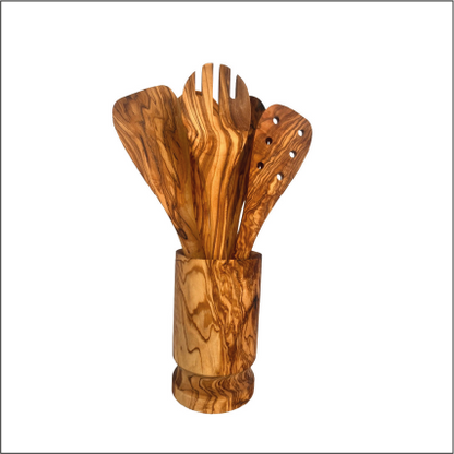 Olive Wood Kitchen Servers Set w/Holder -6 Pcs by Choixe