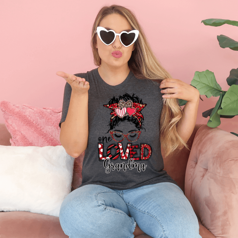 One Loved Grandma Messy Bunn Valentines - Women's  Unisex- t-shirt by Crafty Casey's