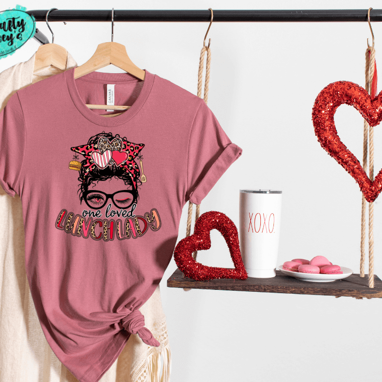 One Loved Lunch Lady Messy Bunn One Loved Lunch Lady Messy Bun Valentine Tee by Crafty Casey's