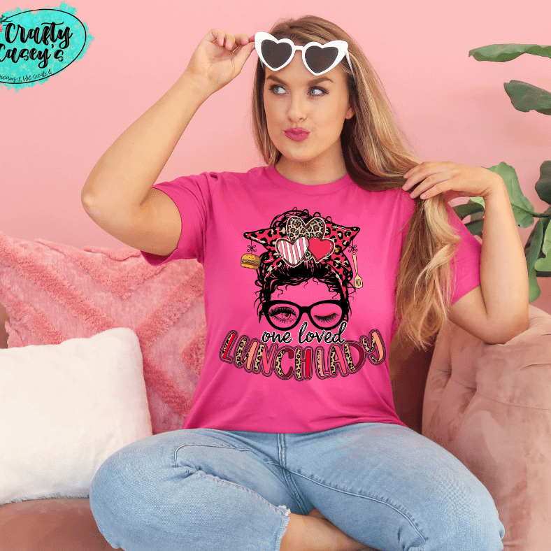 One Loved Lunch Lady Messy Bunn One Loved Lunch Lady Messy Bun Valentine Tee by Crafty Casey's