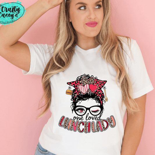 One Loved Lunch Lady Messy Bunn One Loved Lunch Lady Messy Bun Valentine Tee by Crafty Casey's