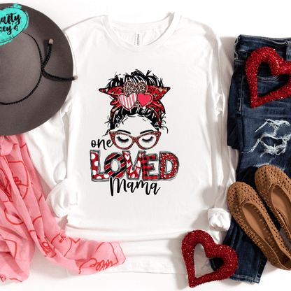 One Loved Mama Messy Bun Valentine Long Sleeved by Crafty Casey's