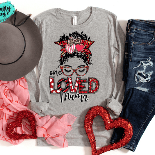 One Loved Mama Messy Bun Valentine Long Sleeved by Crafty Casey's