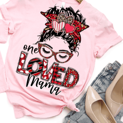 One Loved Mama & Mini Messy Bun Valentine Tee by Crafty Casey's