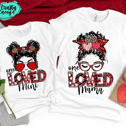 One Loved Mama & Mini Messy Bun Valentine Tee by Crafty Casey's