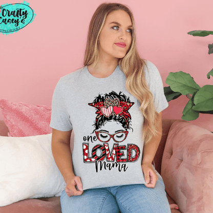 One Loved Mama & Mini Messy Bun Valentine Tee by Crafty Casey's