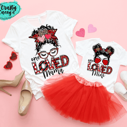 One Loved Mama & Mini Messy Bun Valentine Tee by Crafty Casey's