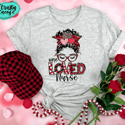 One Loved Nurse Messy Bunn Valentines - Women's  Unisex- t-shirt by Crafty Casey's