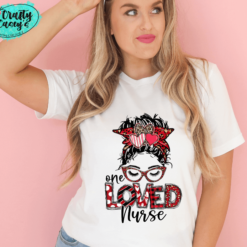 One Loved Nurse Messy Bunn Valentines - Women's  Unisex- t-shirt by Crafty Casey's