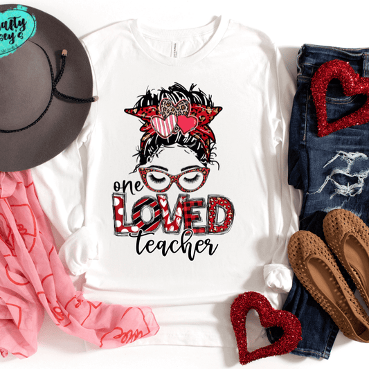 One Loved Teacher Messy Bunn Long Sleeve by Crafty Casey's