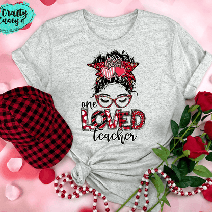 One Loved Teacher Messy Bunn Valentines - Women's  Unisex- t-shirt by Crafty Casey's