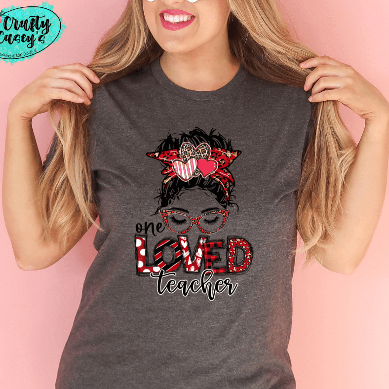 One Loved Teacher Messy Bunn Valentines - Women's  Unisex- t-shirt by Crafty Casey's