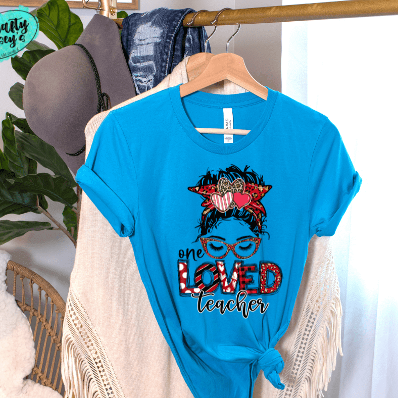 One Loved Teacher Messy Bunn Valentines - Women's  Unisex- t-shirt by Crafty Casey's