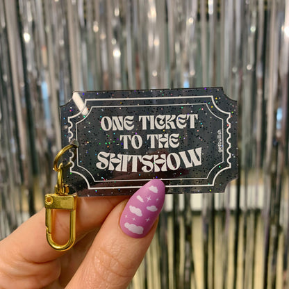 One Ticket to the Shitshow Black Glitter Acrylic Keychain | Ticket-shaped Keyholder by The Bullish Store