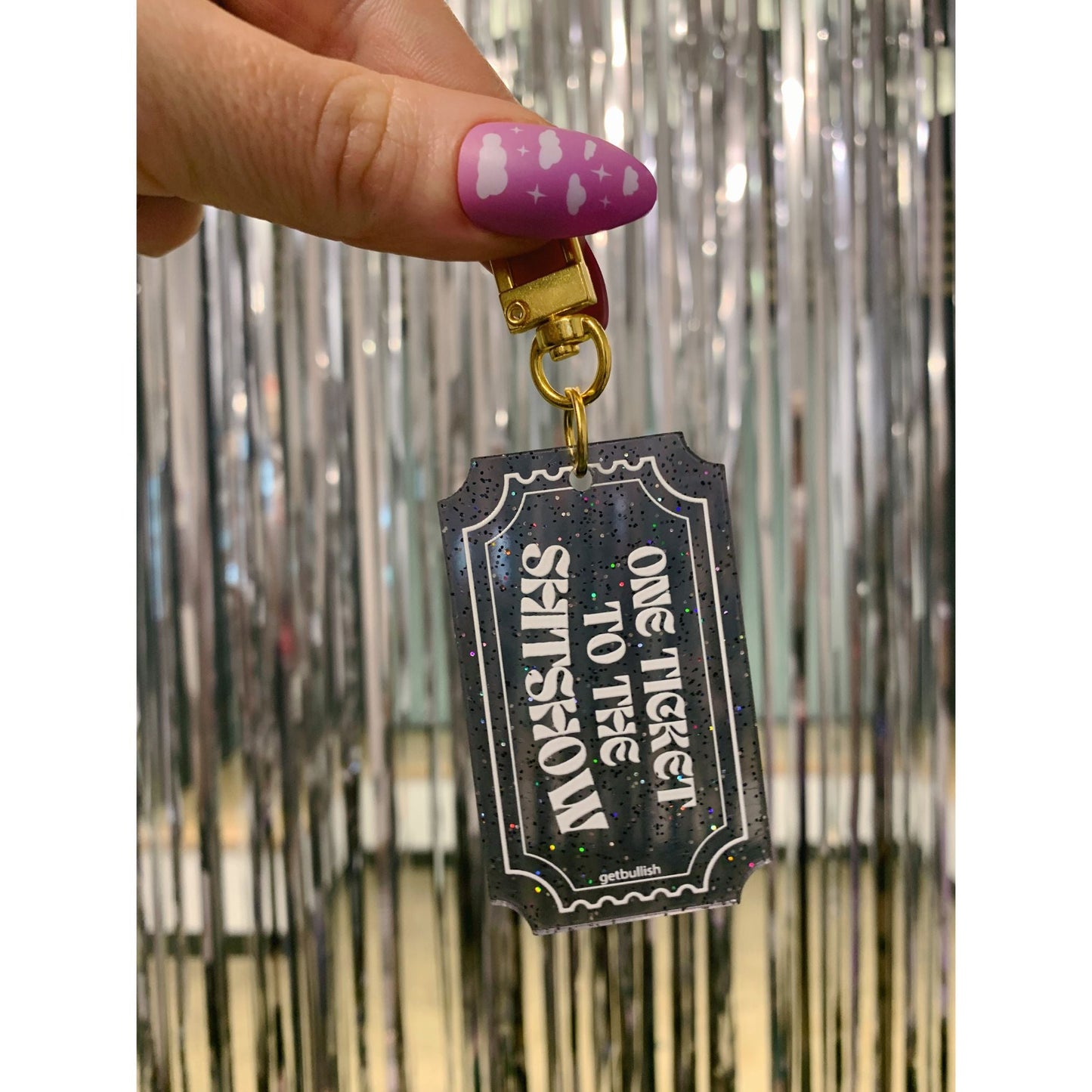 One Ticket to the Shitshow Black Glitter Acrylic Keychain | Ticket-shaped Keyholder by The Bullish Store