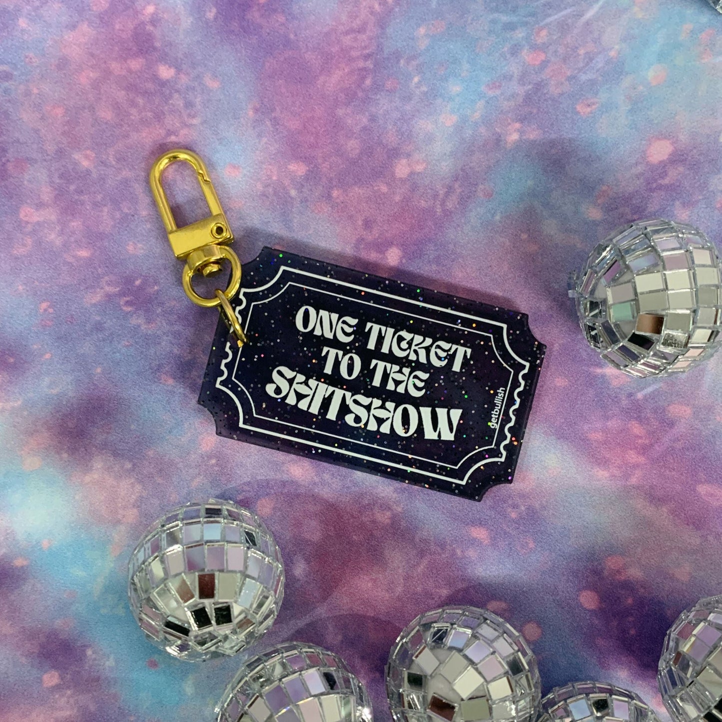 One Ticket to the Shitshow Black Glitter Acrylic Keychain | Ticket-shaped Keyholder by The Bullish Store