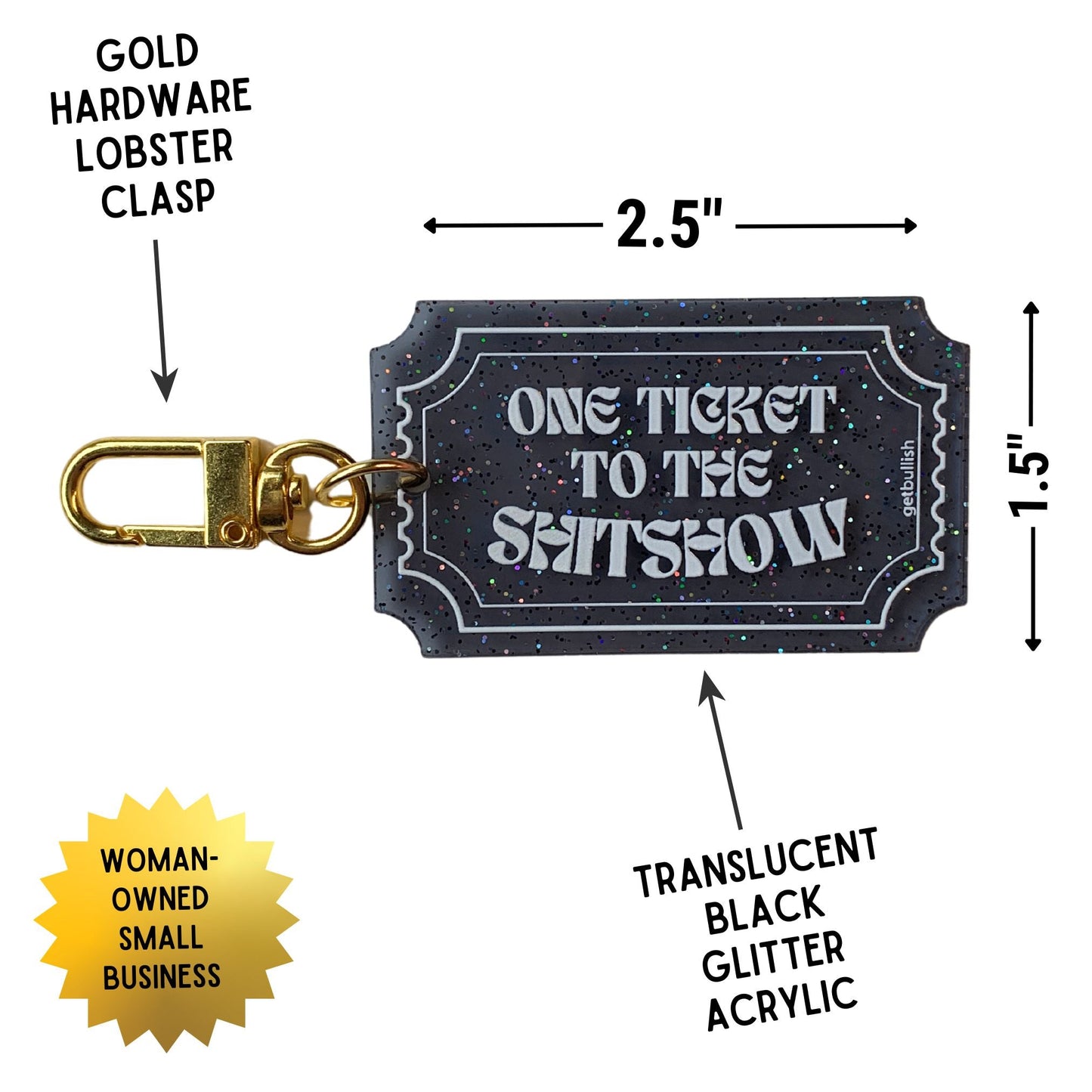 One Ticket to the Shitshow Black Glitter Acrylic Keychain | Ticket-shaped Keyholder by The Bullish Store