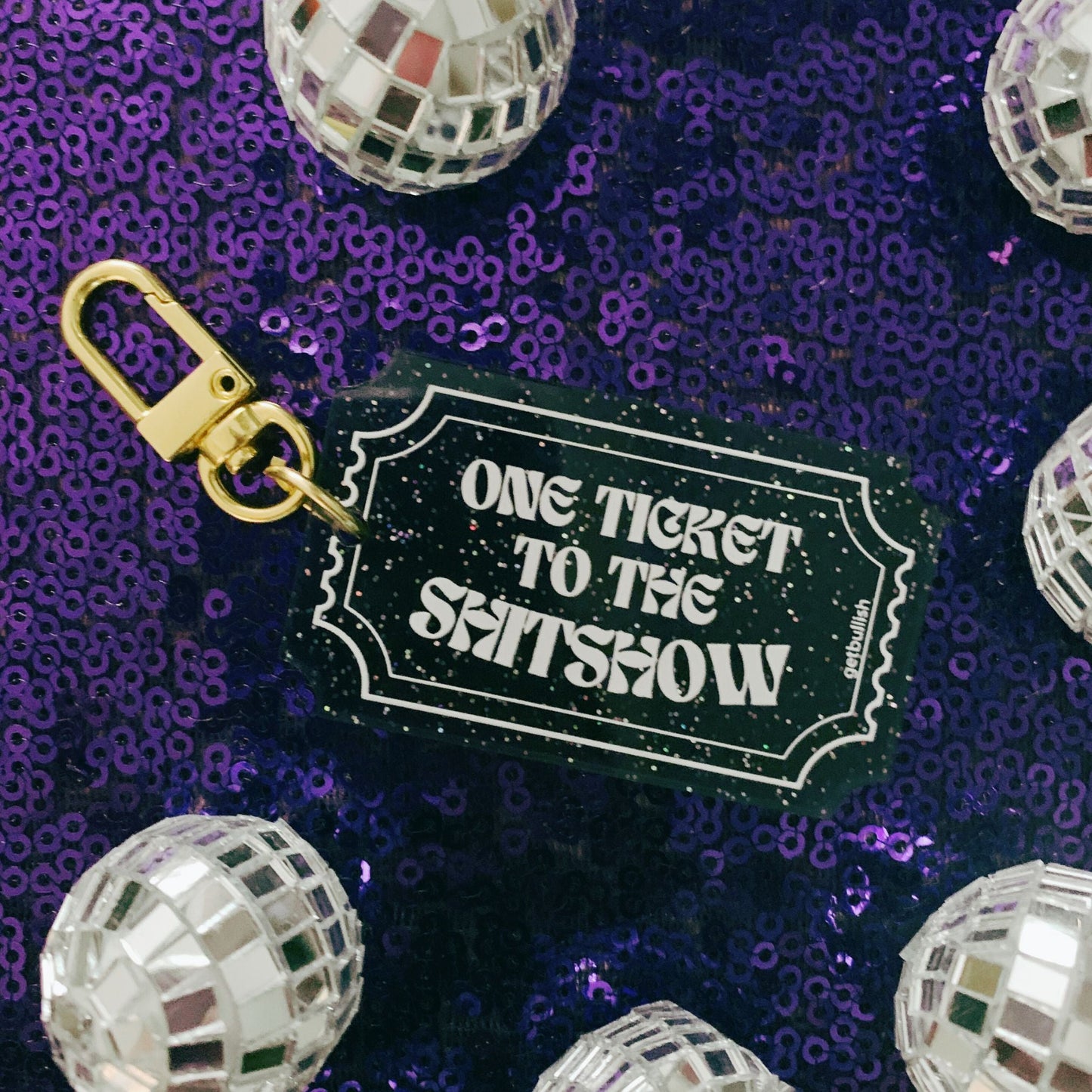 One Ticket to the Shitshow Black Glitter Acrylic Keychain | Ticket-shaped Keyholder by The Bullish Store