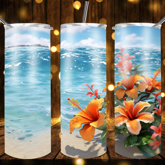 Orange Lilley's By The Beach  Drink Tumbler by Crafty Casey's