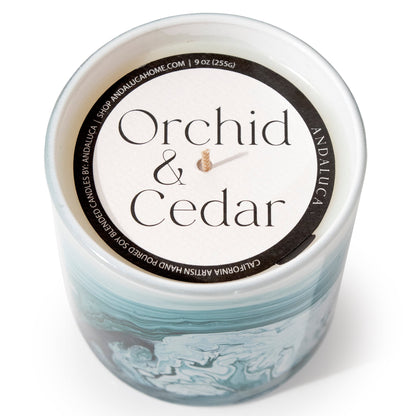 Orchid & Cedar 14 oz. Swirl Glass Candle by Andaluca Home