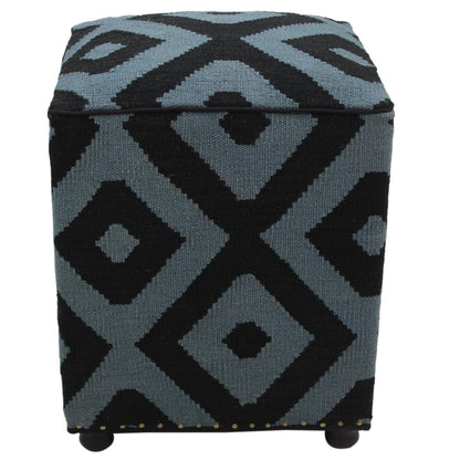 Tribal Schwartz Handmade Kilim Upholstered Ottoman by Bareens Designer Rugs