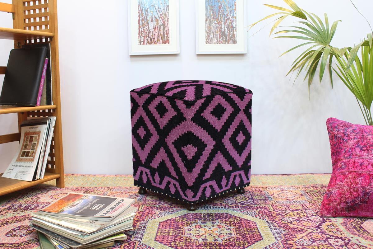 Shabby Chic Shapiro Handmade Kilim Upholstered Ottoman by Bareens Designer Rugs