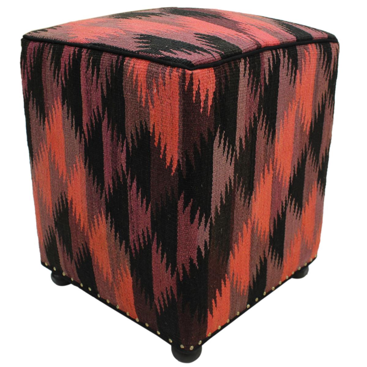 Tribal Horton Handmade Kilim Upholstered Ottoman by Bareens Designer Rugs