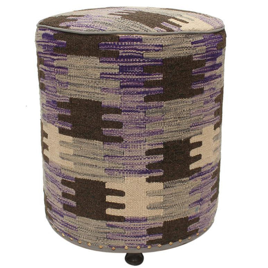 Tereasa Purple/Brown Kilim Upholstered Handmade Ottoman 15" x 15" x 20" by Bareens Designer Rugs