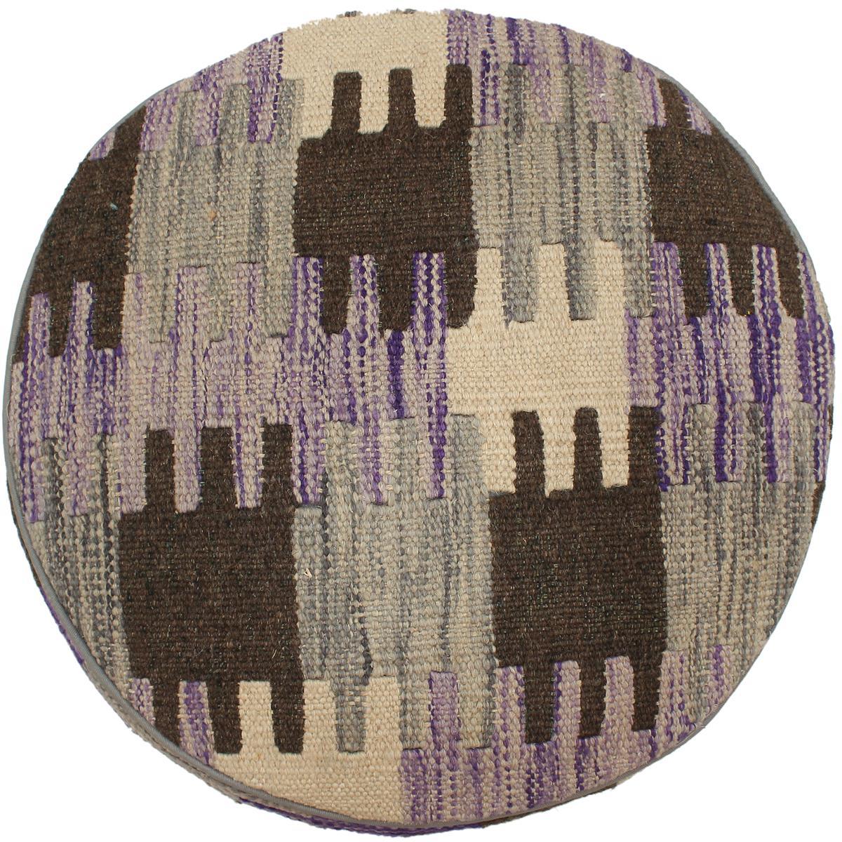 Tereasa Purple/Brown Kilim Upholstered Handmade Ottoman 15" x 15" x 20" by Bareens Designer Rugs