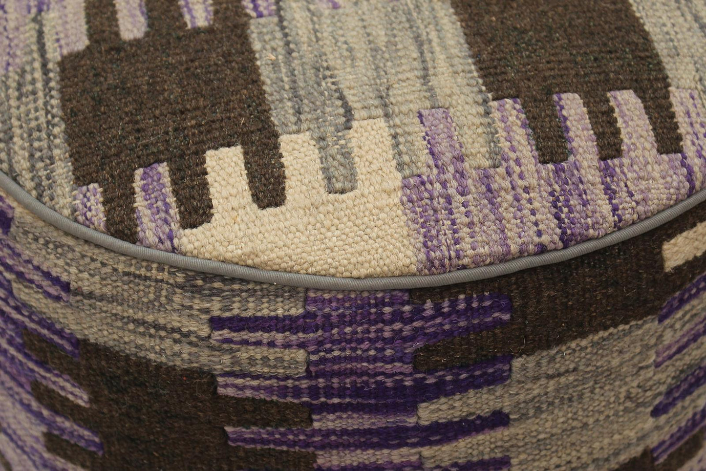 Tereasa Purple/Brown Kilim Upholstered Handmade Ottoman 15" x 15" x 20" by Bareens Designer Rugs