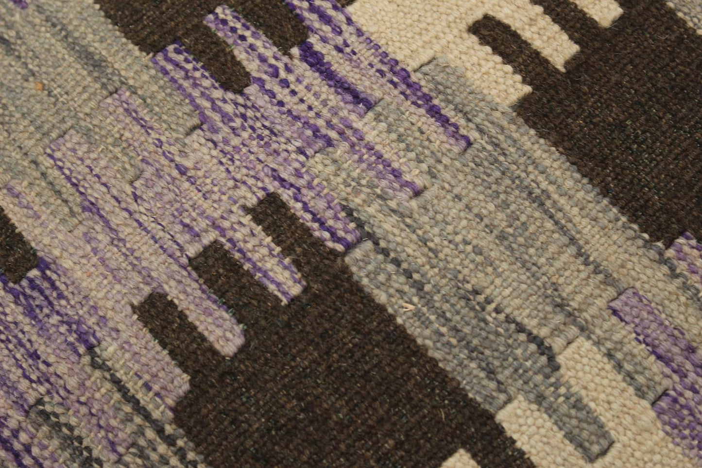 Tereasa Purple/Brown Kilim Upholstered Handmade Ottoman 15" x 15" x 20" by Bareens Designer Rugs