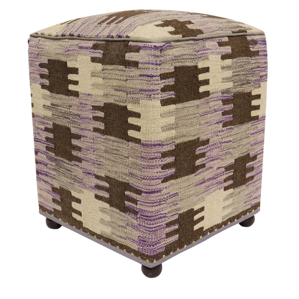 Southwestern Kayden Handmade Kilim Upholstered Ottoman by Bareens Designer Rugs