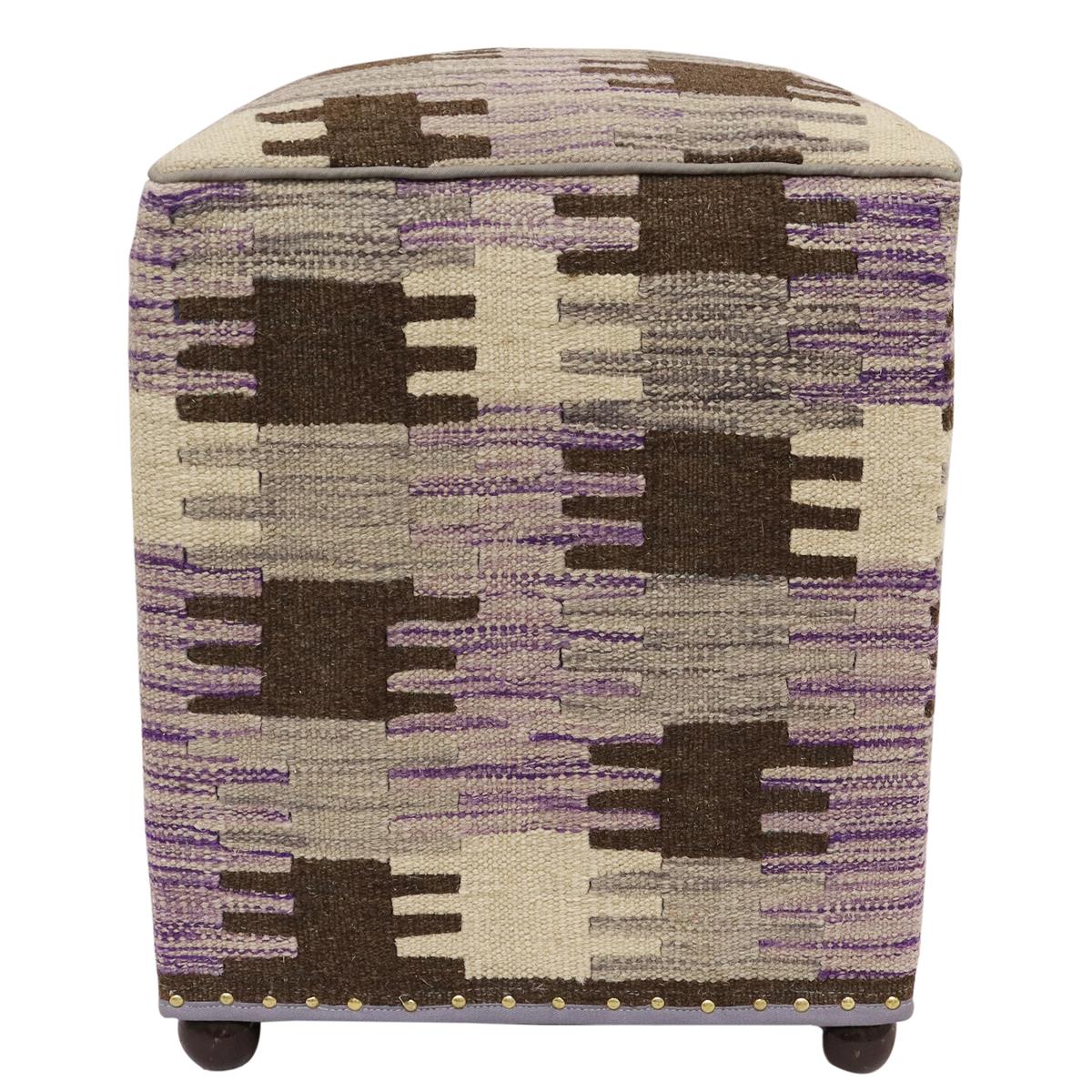 Southwestern Kayden Handmade Kilim Upholstered Ottoman by Bareens Designer Rugs