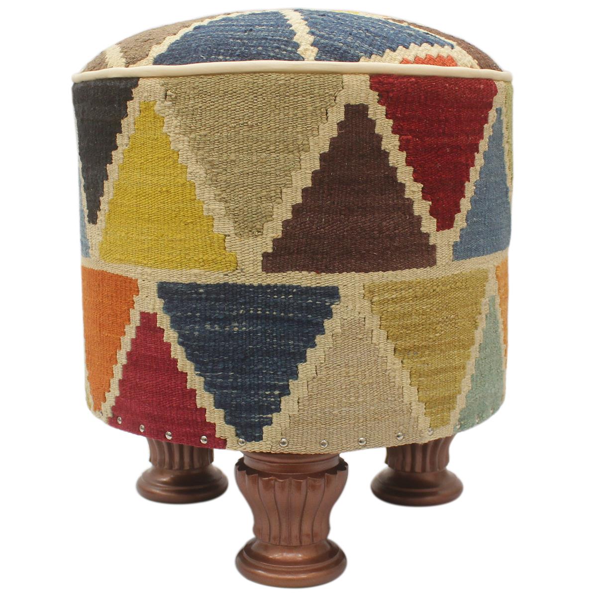 Shabby Chic Hodge Handmade Kilim Upholstered Foot Stool by Bareens Designer Rugs