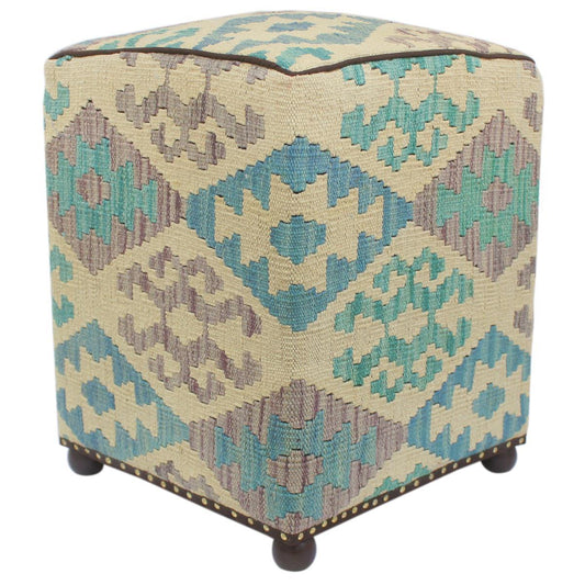 Southwestern Stapleto Handmade Kilim Upholstered Ottoman by Bareens Designer Rugs