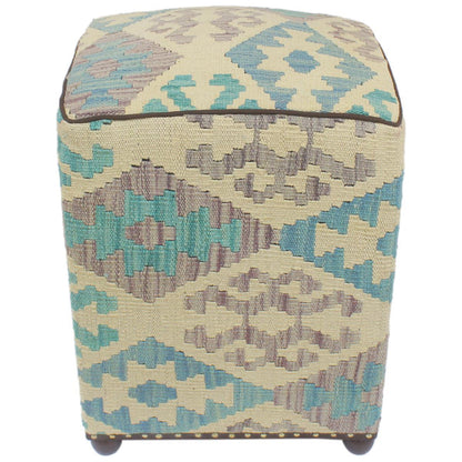 Southwestern Stapleto Handmade Kilim Upholstered Ottoman by Bareens Designer Rugs