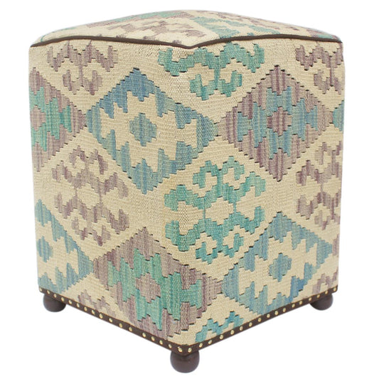 Shabby Chic Franco Handmade Kilim Upholstered Ottoman by Bareens Designer Rugs