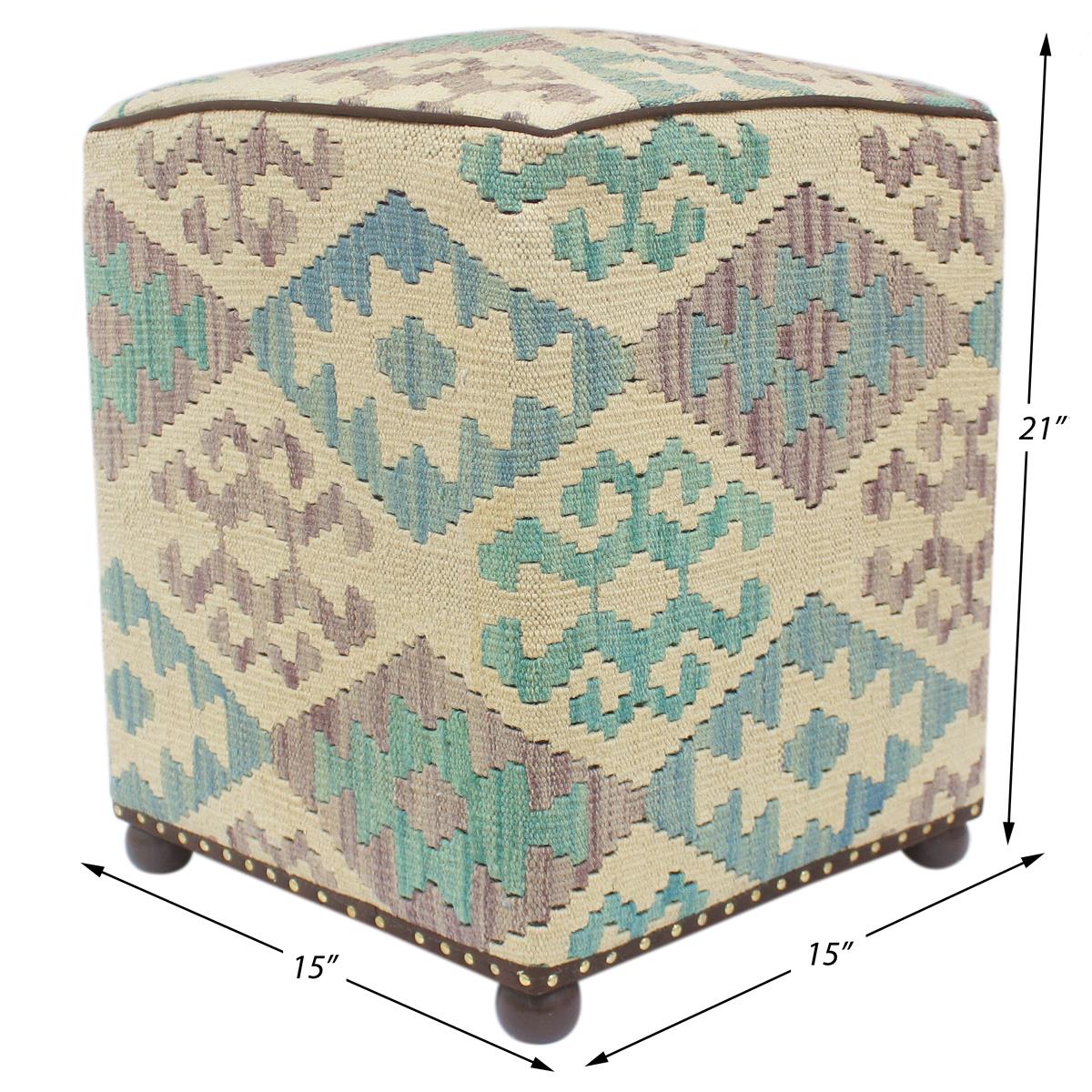 Shabby Chic Franco Handmade Kilim Upholstered Ottoman by Bareens Designer Rugs