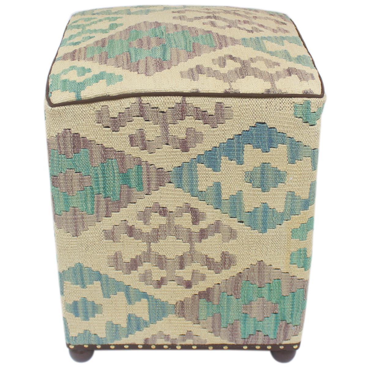 Shabby Chic Franco Handmade Kilim Upholstered Ottoman by Bareens Designer Rugs