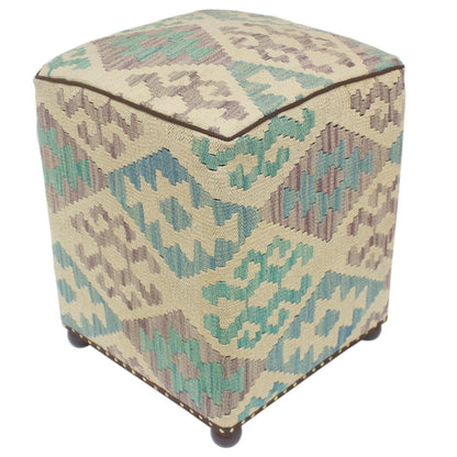 Shabby Chic Franco Handmade Kilim Upholstered Ottoman by Bareens Designer Rugs