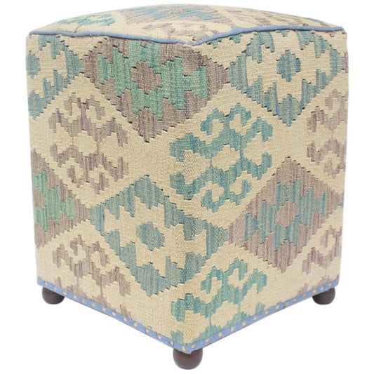 Modern Rodney Handmade Kilim Upholstered Ottoman by Bareens Designer Rugs