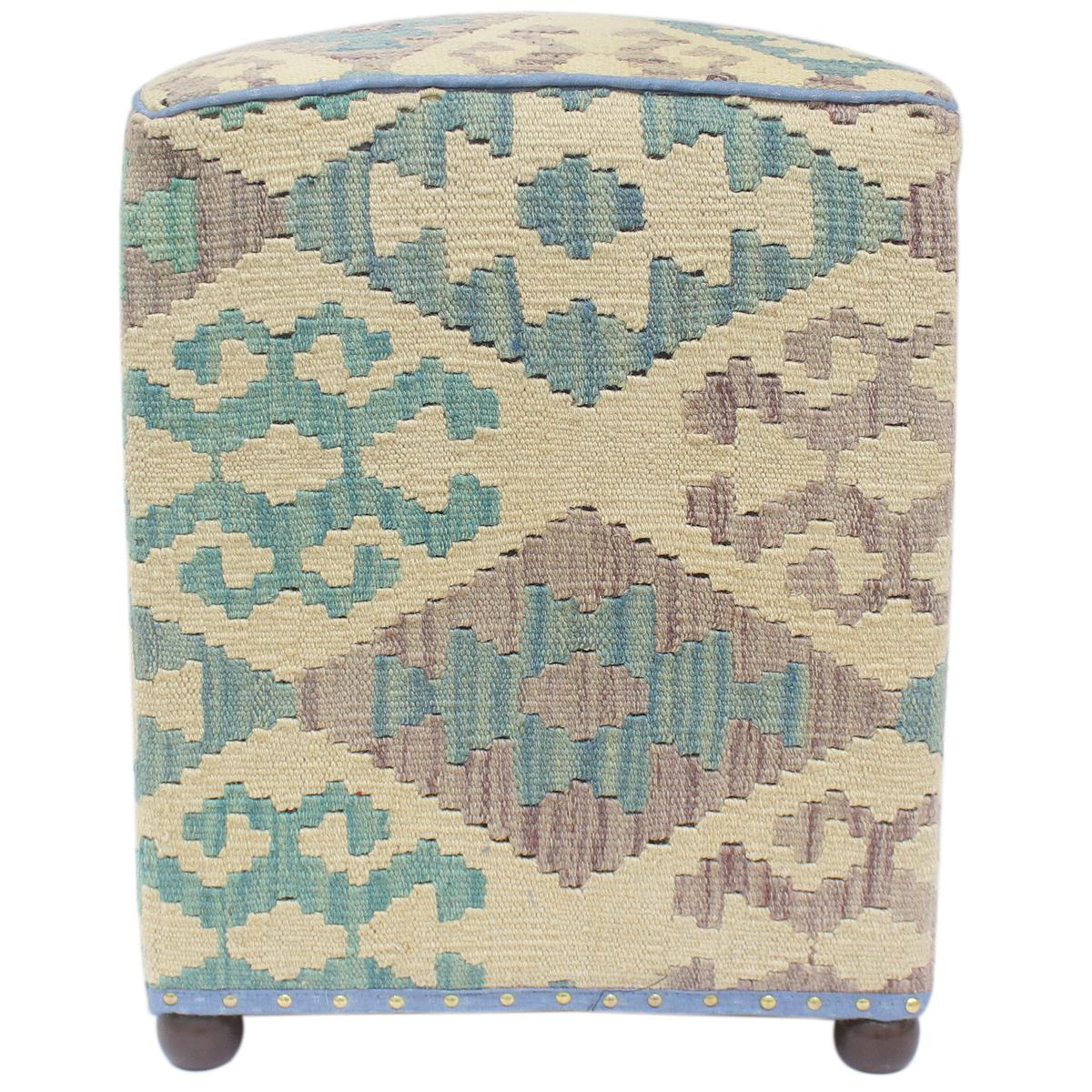 Modern Rodney Handmade Kilim Upholstered Ottoman by Bareens Designer Rugs