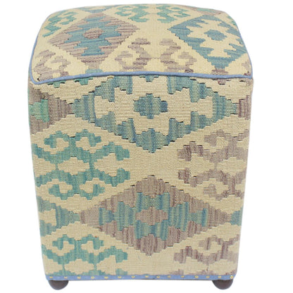 Modern Rodney Handmade Kilim Upholstered Ottoman by Bareens Designer Rugs