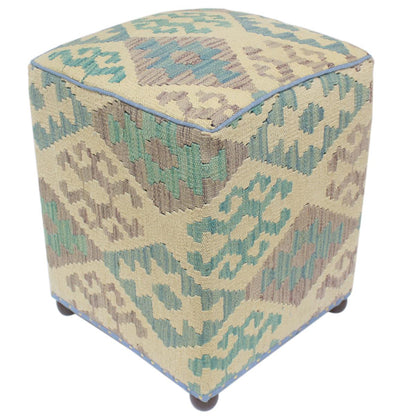 Modern Rodney Handmade Kilim Upholstered Ottoman by Bareens Designer Rugs