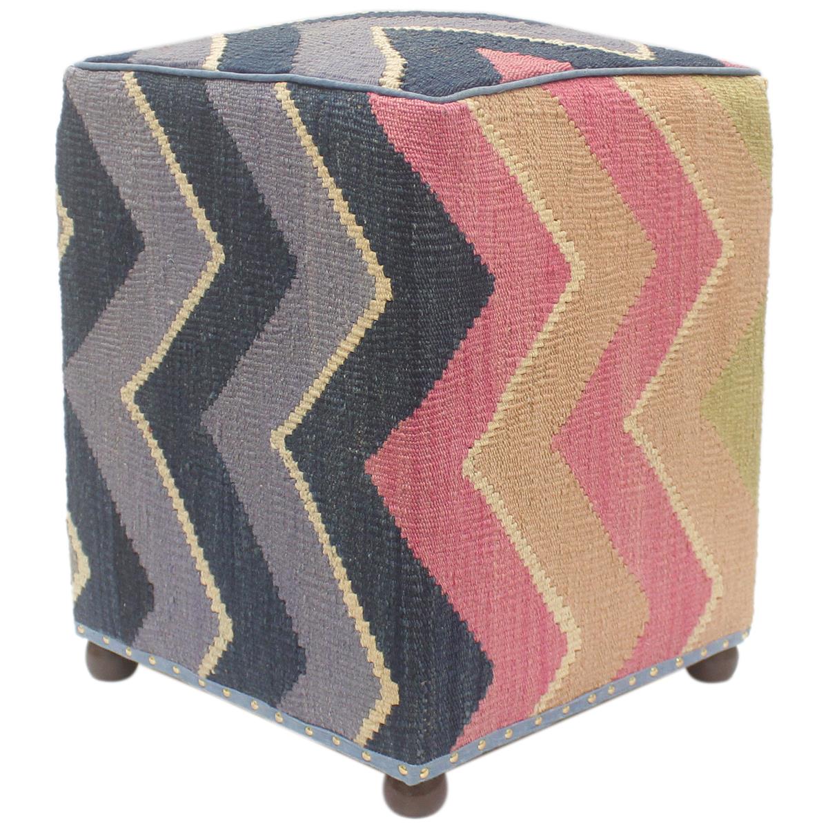 Modern Carissa Handmade Kilim Upholstered Ottoman by Bareens Designer Rugs