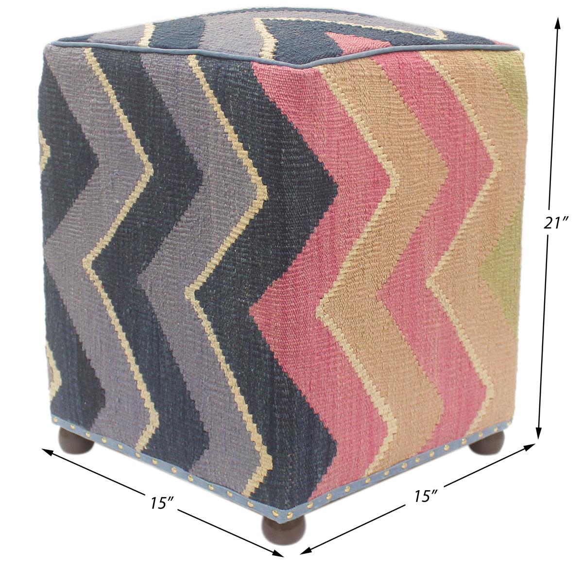 Modern Carissa Handmade Kilim Upholstered Ottoman by Bareens Designer Rugs