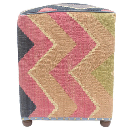 Modern Carissa Handmade Kilim Upholstered Ottoman by Bareens Designer Rugs